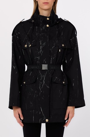 Hooded jacket with shiny pattern