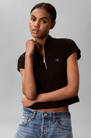 Cropped Monologo Patch Rib Zip Top