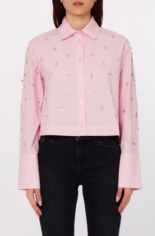 Cropped shirt with rhinestoned appliqué