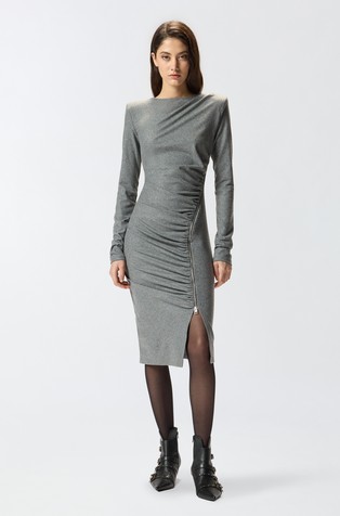 Slim fit midi haljina s drapiranim detaljima