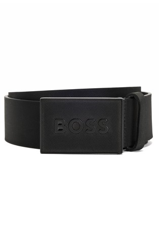 Plaque-buckle logo belt in Italian leather