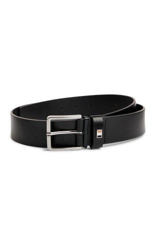 Leather belt with signature-stripe hardware