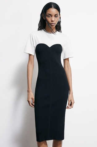 Ribbed midi dress with T-shirt insert