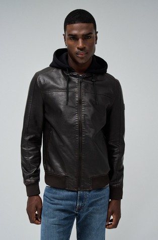 Jakna od umjetne kože s uklonjivom kapuljačom