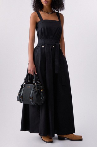 Long poplin dress with removable straps