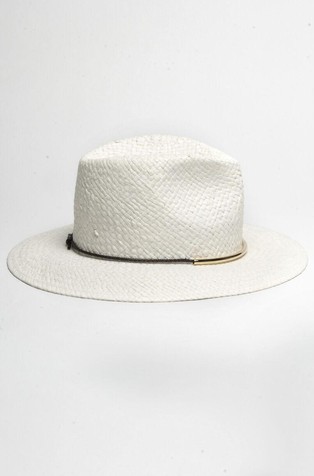 Woven fedora hat with metal decoration
