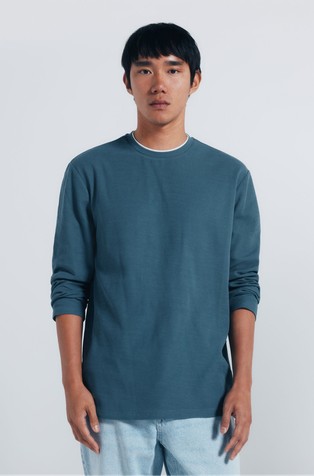 Strukturirana majica dugih rukava s dvostrukim ovratnikom