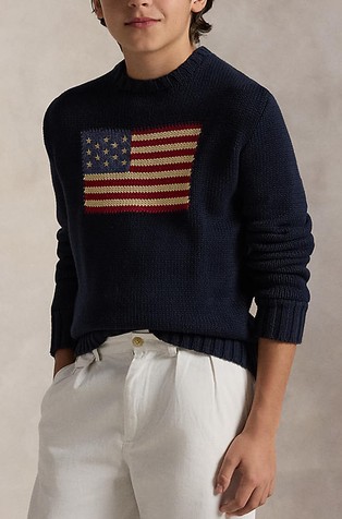 Pleten pamučni pulover s motivom zastave