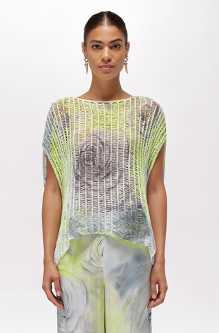 Mesh knit top with rose print