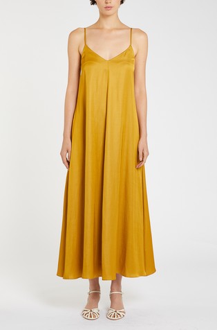 Duga haljina od mješavine viskoze i lana s naramenicama