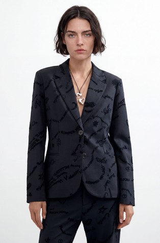 Flocked lettering blazer