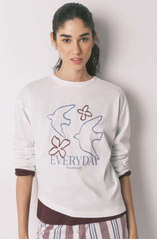 Pamučni gornji dio pidžame dugih rukava s otiskom