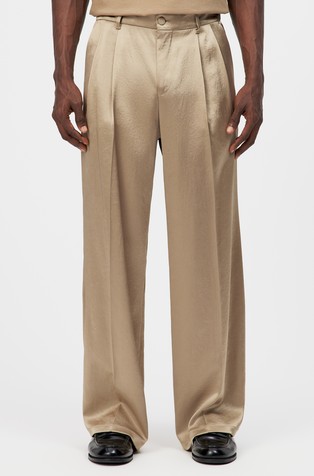 Relaxed fit pleated trousers in satin