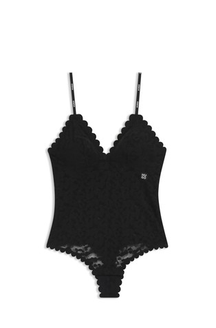 Bodi od čipke s leopard uzorkom i valovitim rubovima