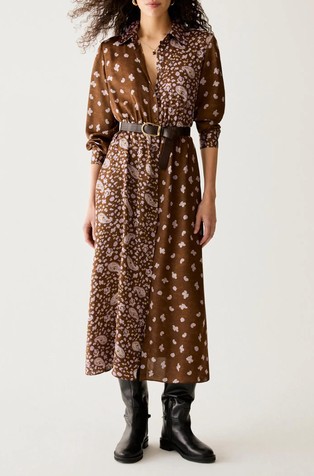 Paisley satin shirt dress