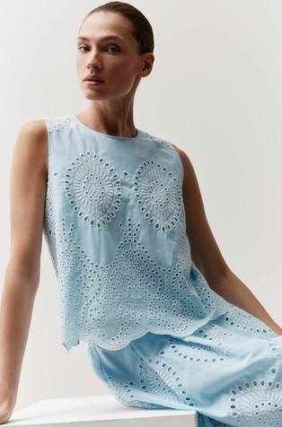 Blouse top with eyelet embroidery