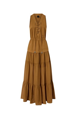 Long sleeveless dress in mixed fabrics