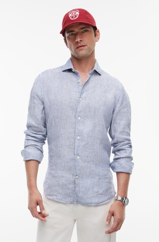 Slim Fit Pinstripe Pure Linen Shirt