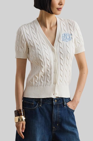 Cable-knit Cotton Short-sleeve Cardigan