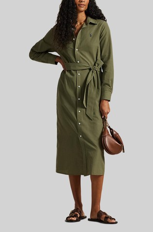 Košulja-haljina od pamuka i lana s trakom za vezanje