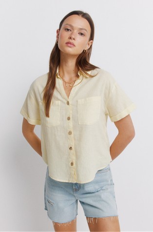 Linen blend short sleeved shirt