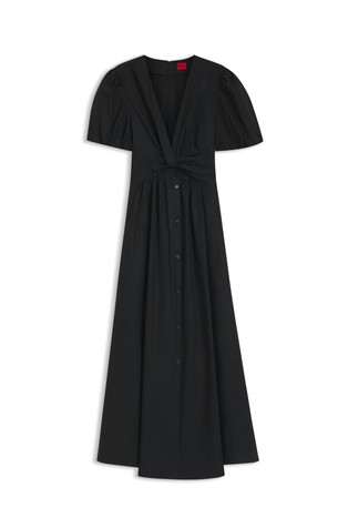 Duga pamučna haljina s uvijenim detaljem sprijeda