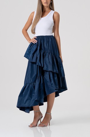 Haljina bez rukava od kombinacije tkanina