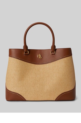 Marcy Straw & Leather Large Satchel