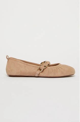 Balerinke od brušene kože s ukrasnim lancem