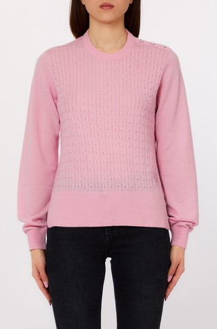 Wool-blend knit sweater with decorative buttons