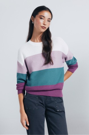 Pleten pamučni pulover s raznobojnim blokovima