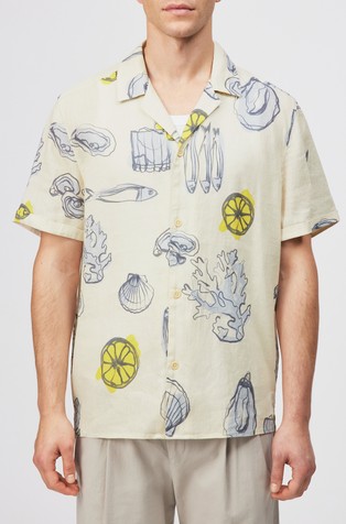 Casual short-sleeve linen-cotton mix shirt