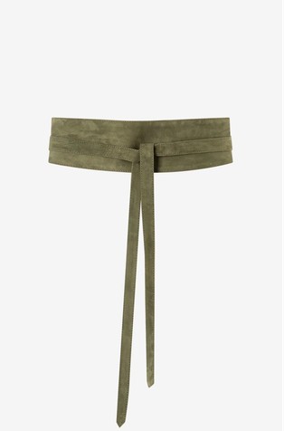 Širok remen od brušene kože s trakama za vezanje