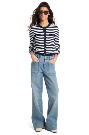 Striped Viscose-blend Knit Cardigan