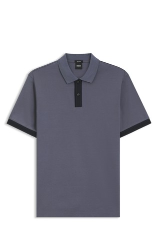 Mercerised-cotton polo shirt with striped trims