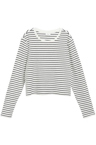 Slim fit cropped majica dugih rukava s prugastim uzorkom