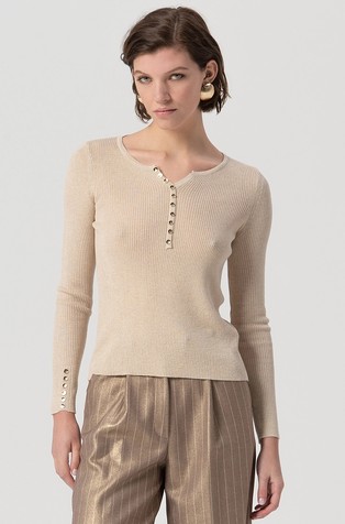 Slim fit rebrasto pletena majica s lurex vlaknima