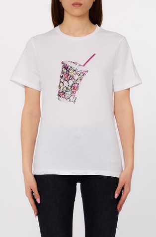 T-shirt with print and appliqués