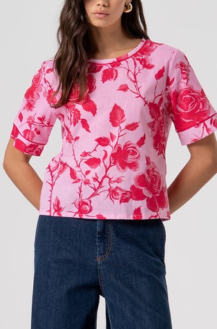 Bluza od pamuka i lana s cvjetnim uzorkom