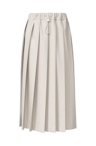 Tech wool long pleated skirt with elastic waistband