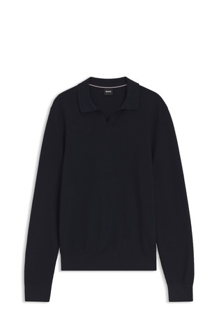 Knitted-cotton sweater with Johnny collar