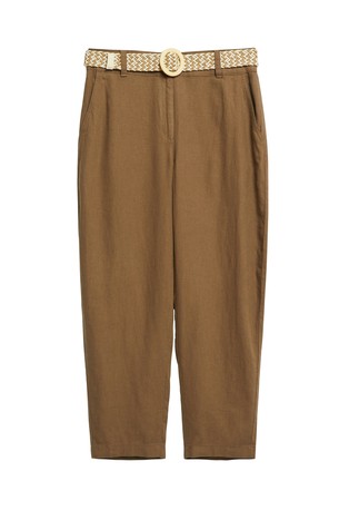 Cropped linen blend chino with belt