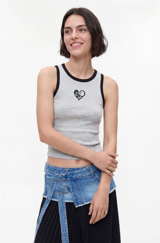 Cropped sleeveless T-shirt in cotton