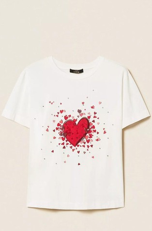 T-shirt with print and rhinestones