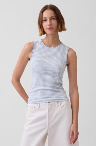 Gingham Pointelle Shell Tank Top