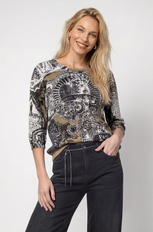 Cotton-blend jmper with print