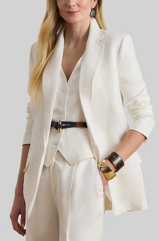 Linen-blend Single-breasted Blazer