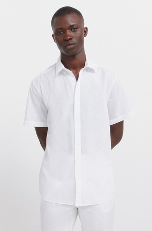 Cotton and linen short sleeve shirt