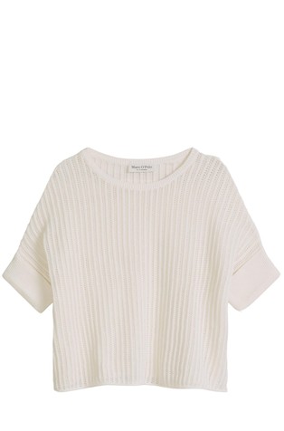 Loose fit pleten pulover kratkih rukava od pamuka i lana