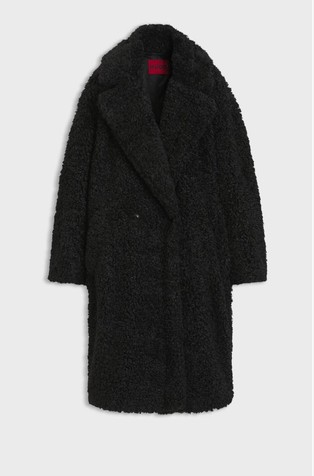 Oversized fit čupav kaput s dvorednim kopčanjem